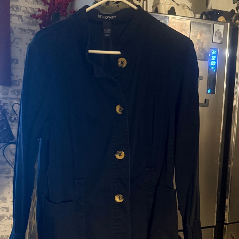 Lane Bryant Black Trench Coat with Gold Buttons